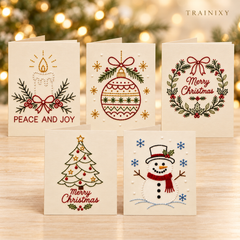 Christmas Hand Embroidery Card Kit – 5-Pack Beginner Friendly DIY Craft