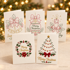 Christmas Hand Embroidery Card Kit – 5-Pack Beginner Friendly DIY Craft