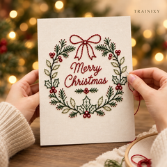Christmas Hand Embroidery Card Kit – 5-Pack Beginner Friendly DIY Craft