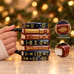 Hand-Glazed 3D Vintage Book Stack Mug