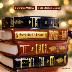 Hand-Glazed 3D Vintage Book Stack Mug
