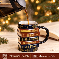 Hand-Glazed 3D Vintage Book Stack Mug