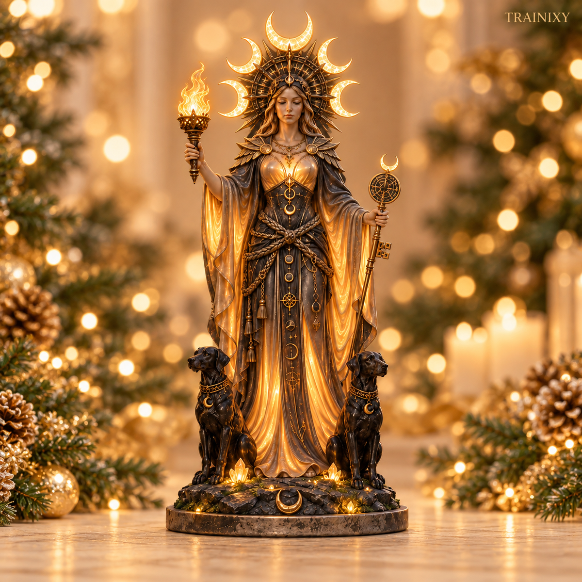 Hecate Goddess of the Crossroads Lighted Statue – Celestial Altar Decor