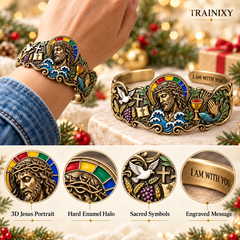 "I Am With You" Jesus Cuff Bracelet – Antique Bronze Faith Jewelry for Men & Women