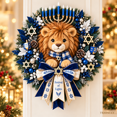 Lion of Judah Hanukkah Lighted Wreath - Front Door Holiday Decor