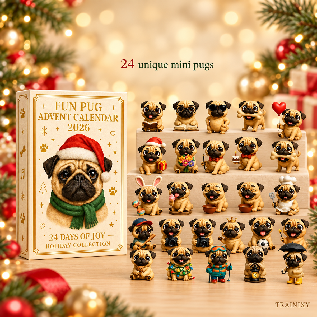 24-Day Pug Holiday Countdown Advent Calendar