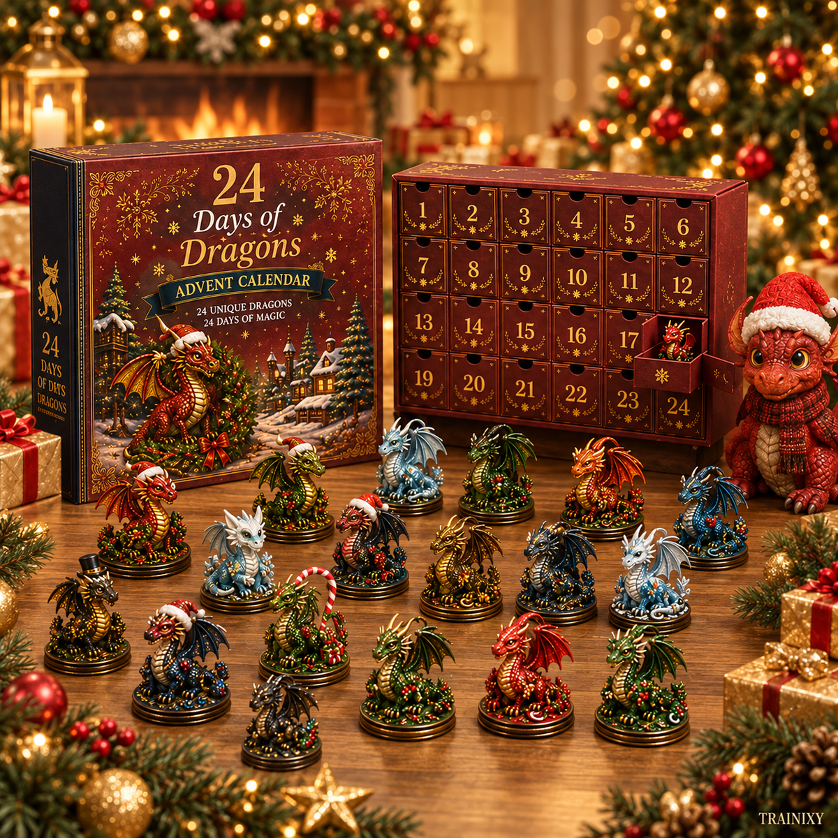Dragon Advent Calendar – 24-Piece 2D Acrylic Christmas Ornaments with 3D Visual Effect