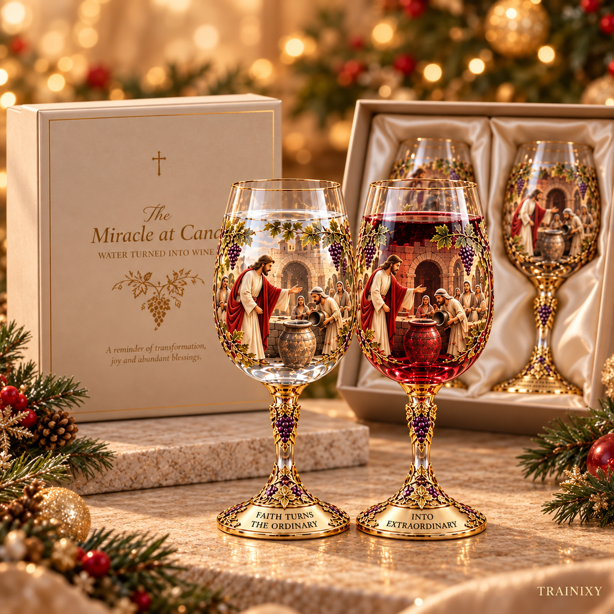 Miracle at Cana Matching Wine Glasses – Water into Wine Keepsake Set
