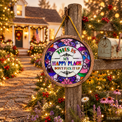 Funny "Happy Place" Acrylic Suncatcher, Faux Stained Glass Window Decor