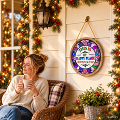 Funny "Happy Place" Acrylic Suncatcher, Faux Stained Glass Window Decor