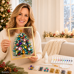 DIY Jeweled Christmas Tree Art Kit – Sparkling Gem & Pearl Craft with Floating Frame