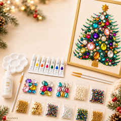 DIY Jeweled Christmas Tree Art Kit – Sparkling Gem & Pearl Craft with Floating Frame