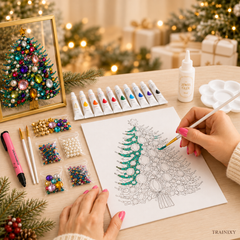 DIY Jeweled Christmas Tree Art Kit – Sparkling Gem & Pearl Craft with Floating Frame