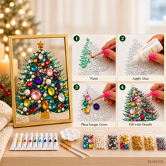 DIY Jeweled Christmas Tree Art Kit – Sparkling Gem & Pearl Craft with Floating Frame