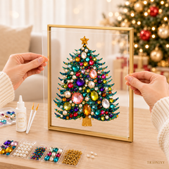 DIY Jeweled Christmas Tree Art Kit – Sparkling Gem & Pearl Craft with Floating Frame