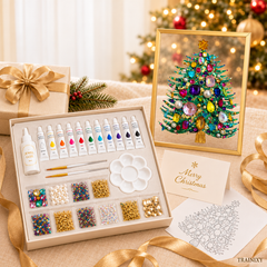 DIY Jeweled Christmas Tree Art Kit – Sparkling Gem & Pearl Craft with Floating Frame