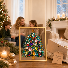 DIY Jeweled Christmas Tree Art Kit – Sparkling Gem & Pearl Craft with Floating Frame