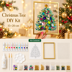 DIY Jeweled Christmas Tree Art Kit – Sparkling Gem & Pearl Craft with Floating Frame