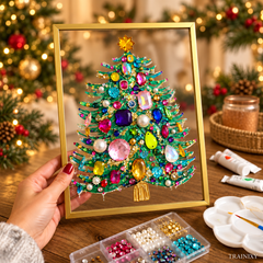 DIY Jeweled Christmas Tree Art Kit – Sparkling Gem & Pearl Craft with Floating Frame
