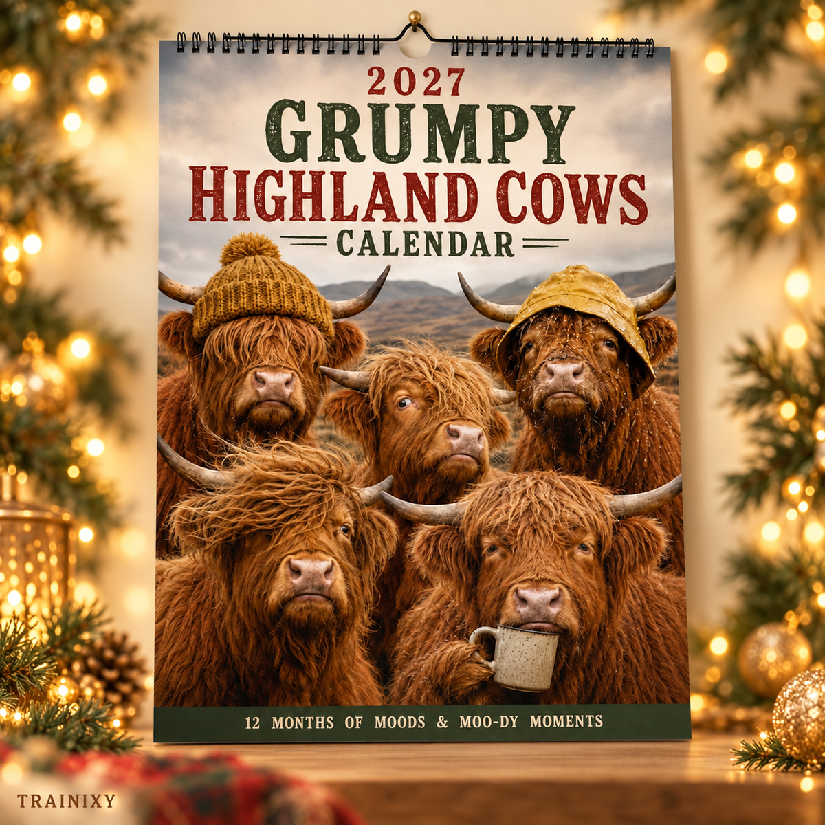 2027 Grumpy Highland Cows Wall Calendar