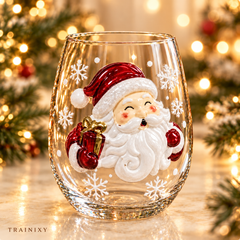 Magical Christmas Stemless Wine Glasses Set (6-Piece) – Festive Holiday Glassware Gift Box