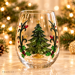 Magical Christmas Stemless Wine Glasses Set (6-Piece) – Festive Holiday Glassware Gift Box