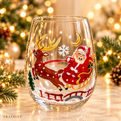 Magical Christmas Stemless Wine Glasses Set (6-Piece) – Festive Holiday Glassware Gift Box