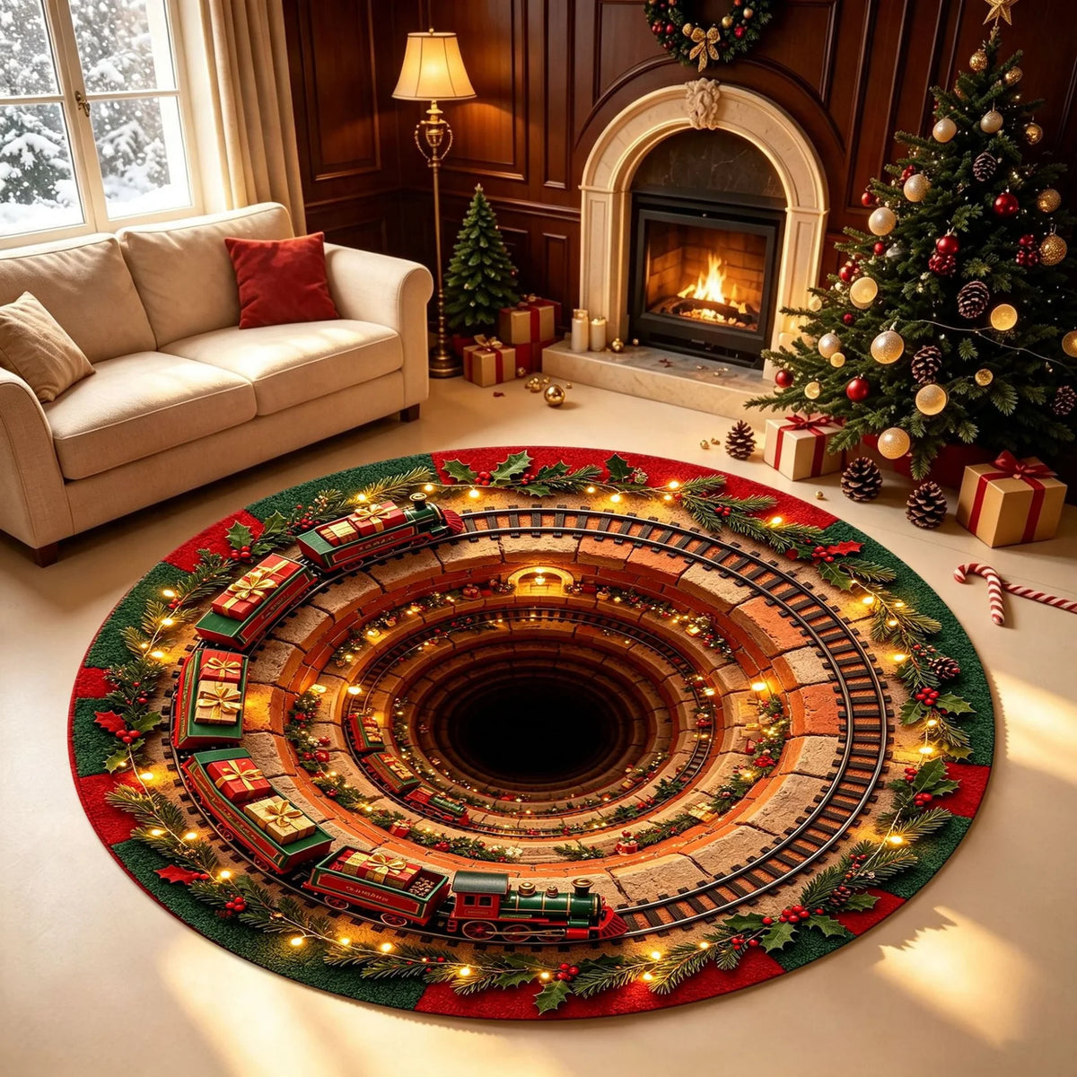 3D Christmas Gnome Optical Illusion Round Rug | Fun Festive Home Decor Must‐Have