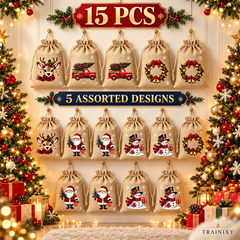 Vintage Christmas Drawstring Treat Bags (Rustic Holiday Gift Pouches)