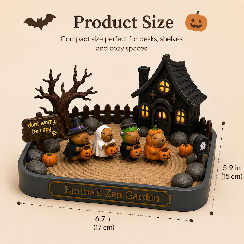 Personalized Capybara Halloween Zen Garden