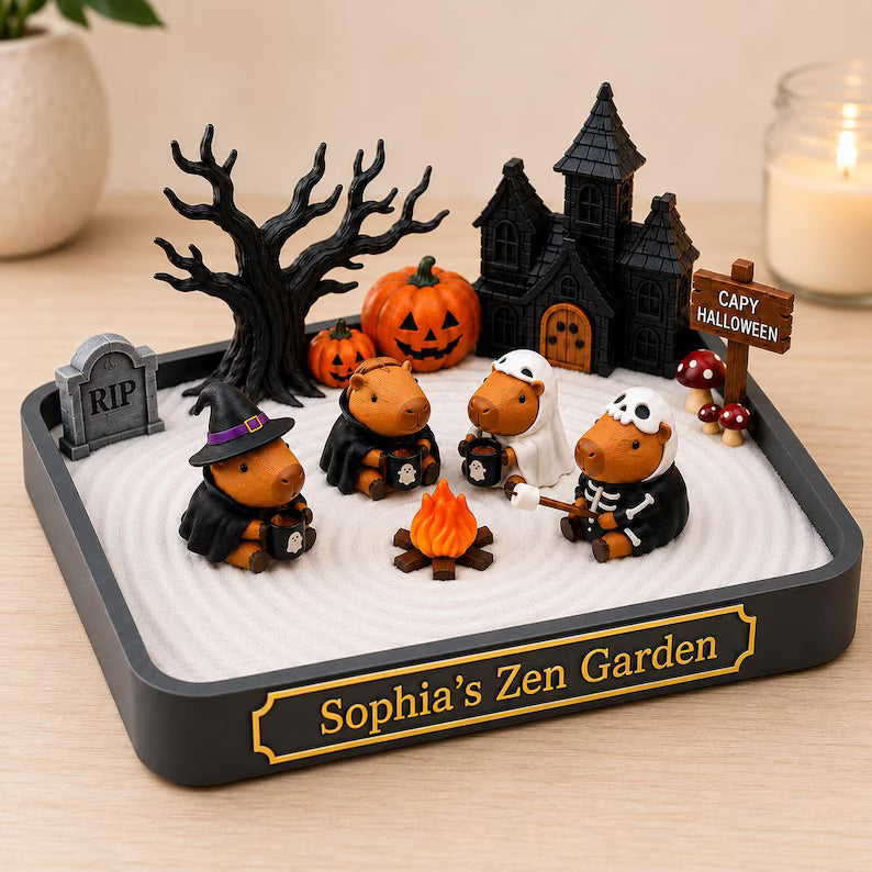 Personalized Capybara Halloween Zen Garden