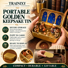 Miniature Hanukkah Menorah Diorama in Golden Tin Box – Festival of Lights Holiday Keepsake