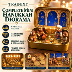 Miniature Hanukkah Menorah Diorama in Golden Tin Box – Festival of Lights Holiday Keepsake