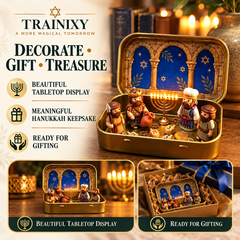 Miniature Hanukkah Menorah Diorama in Golden Tin Box – Festival of Lights Holiday Keepsake