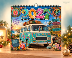 2027 Hippie Boho Wall Calendar – Retro Road Trip & Van Life Aesthetic