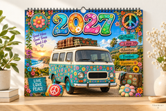 2027 Hippie Boho Wall Calendar – Retro Road Trip & Van Life Aesthetic