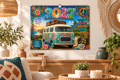 2027 Hippie Boho Wall Calendar – Retro Road Trip & Van Life Aesthetic