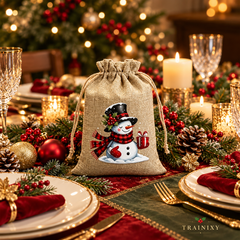 Vintage Christmas Drawstring Treat Bags (Rustic Holiday Gift Pouches)